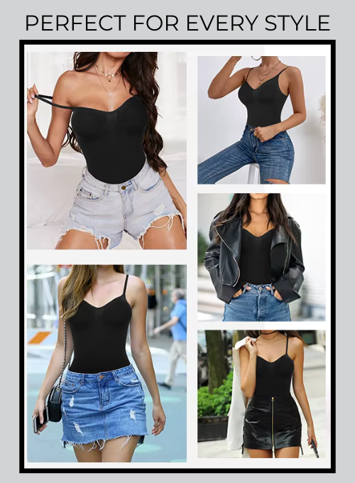 Styling ideas for black thong bodysuit – versatile shapewear outfits for skirts, jeans, and jackets